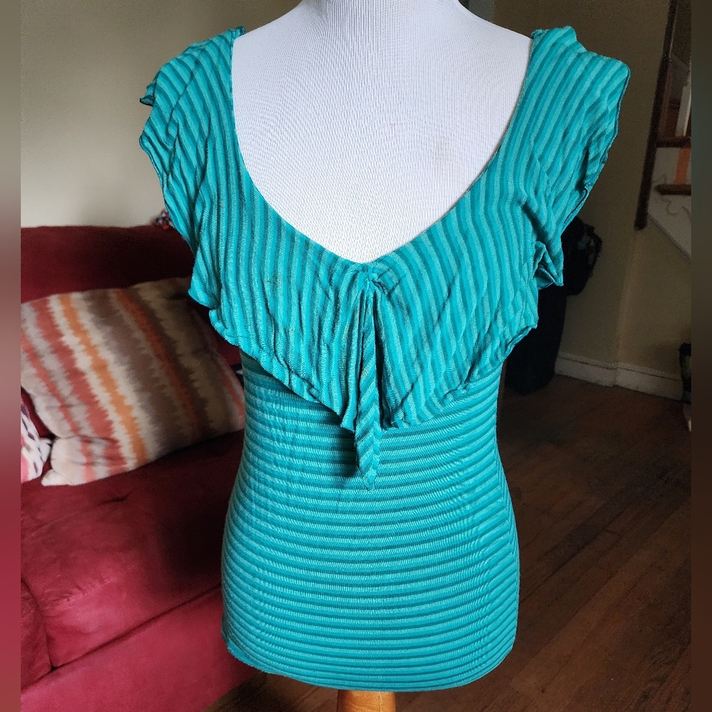 Ella Moss Turquoise Striped Blouse